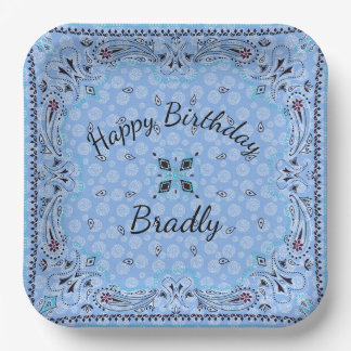 Western Paisley Blue Bandana Custom 9" Pappteller