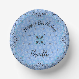 Western Paisley Blue Bandana Custom Pappteller