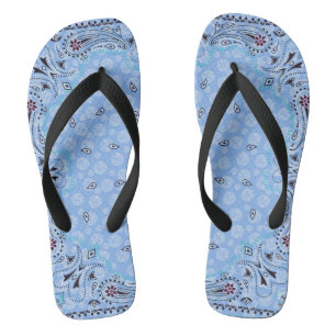 Western Paisley Blue Bandana Print Badesandalen