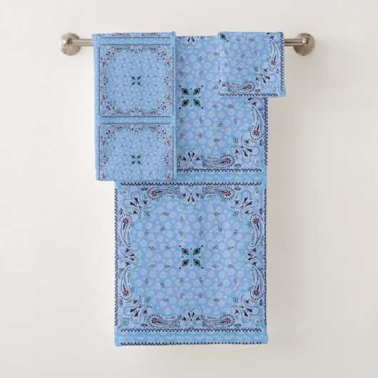 Western Paisley Blue Bandana Print Badhandtuch Set (Insitu)