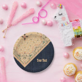 Western Paisley Gold Bandana Print Denim Party 7" Pappteller (Party)