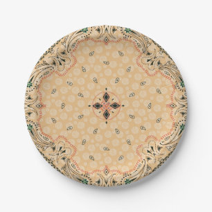 Western Paisley Gold Bandana Print Party 7" Pappteller
