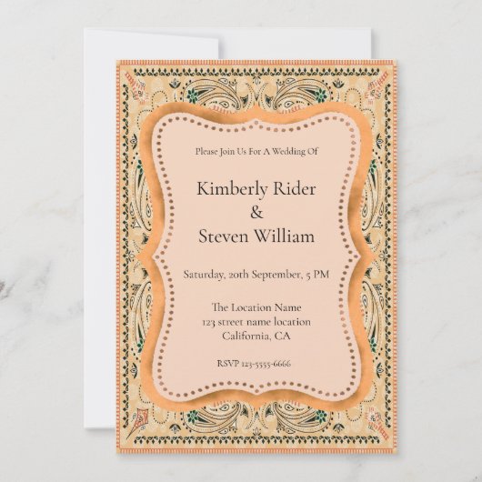 Western Paisley Pattern Einladung Hochzeit (Vorderseite)