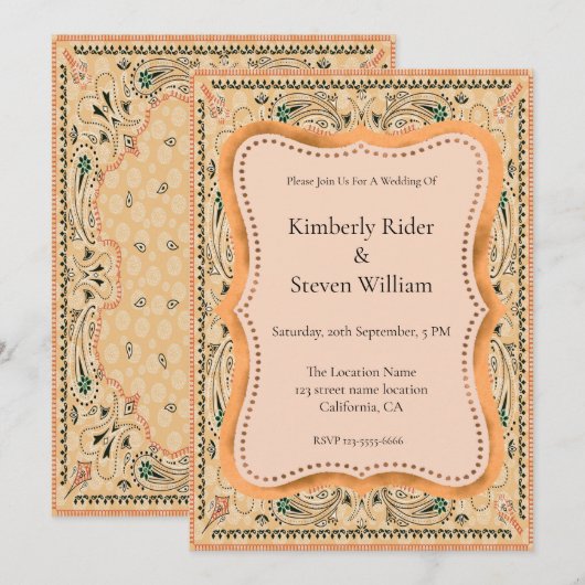 Western Paisley Pattern Einladung Hochzeit (Vorne/Hinten)