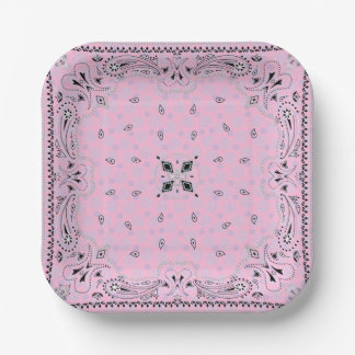 Western Paisley Pink Bandana Print Party 7" Pappteller