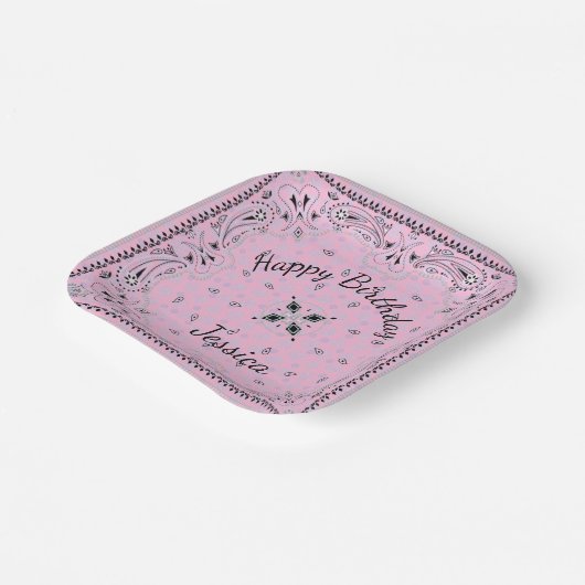 Western Paisley Pink Bandana Print Party Custom 7" Pappteller (Gewinkelt)