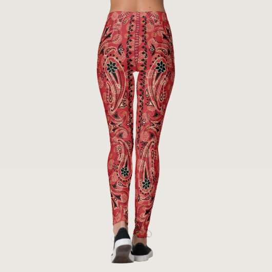 Western Paisley Red Bandana Print Cowgirl Leggings (Rückseite)