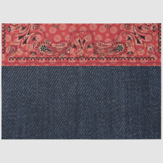Western Paisley Red Bandana Print Denim Decoupage  Seidenpapier (Vorderseite)