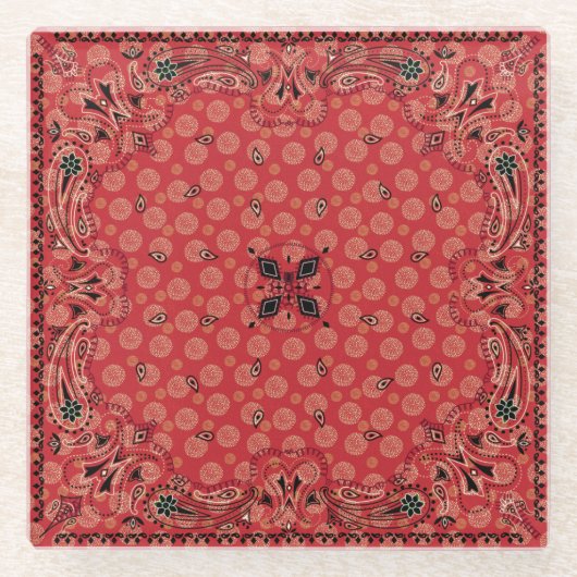 Western Paisley Red Bandana Print Glasuntersetzer (Vorderseite)