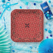 Western Paisley Red Bandana Print Party 9" Sq Pappteller (Party)