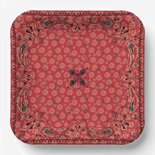Western Paisley Red Bandana Print Party 9" Sq Pappteller (Vorderseite)