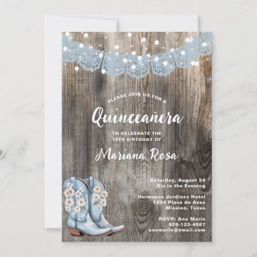 Western Papel Picado Quinceanera Geburtstagspartei Einladung (Vorderseite)