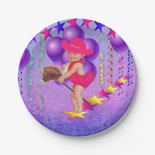 Western Party Baby Cowgirl auf Stick Pferd Teller