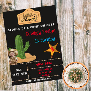 Western Party Birthday Cowgirl Cactus Magneteinladung