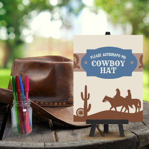 Western Party Blue "Autograph my Cowboy Hat" Unter Poster