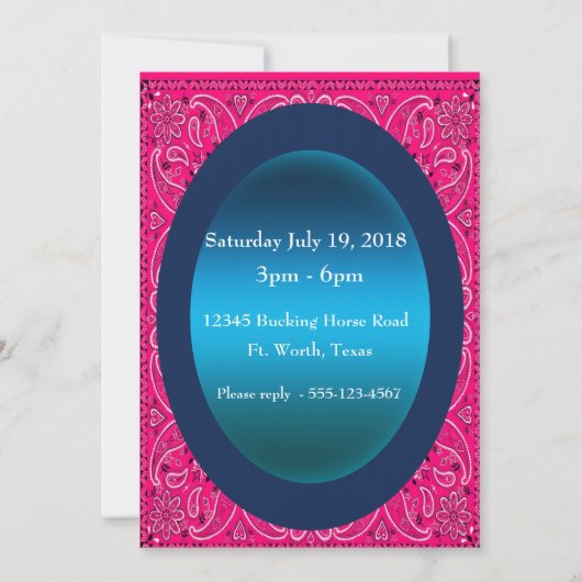 Western Party Cartoon Cowgirl auf Stick Pferd Einladung (Rückseite)