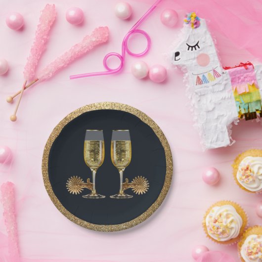 Western Party Champagner und Spurs Papier Teller (Party)