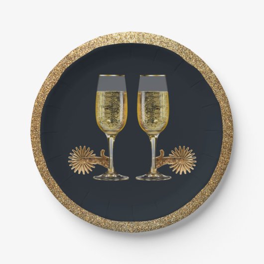Western Party Champagner und Spurs Papier Teller (Vorderseite)