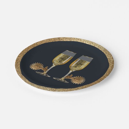 Western Party Champagner und Spurs Papier Teller (Schrägansicht)