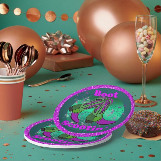 Western Party Cowboy Boot Scootin" Tanz Lila Pappteller (Multi)