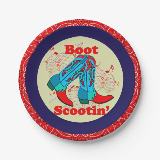 Western Party Cowboy Boot Scootin" Tanz Rot Pappteller (Vorderseite)