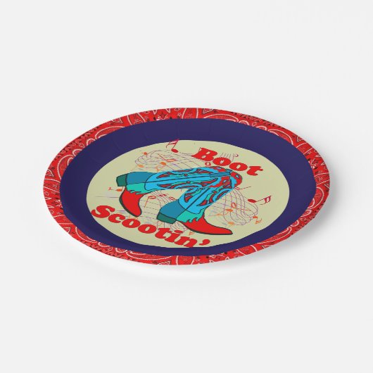 Western Party Cowboy Boot Scootin" Tanz Rot Pappteller (Schrägansicht)