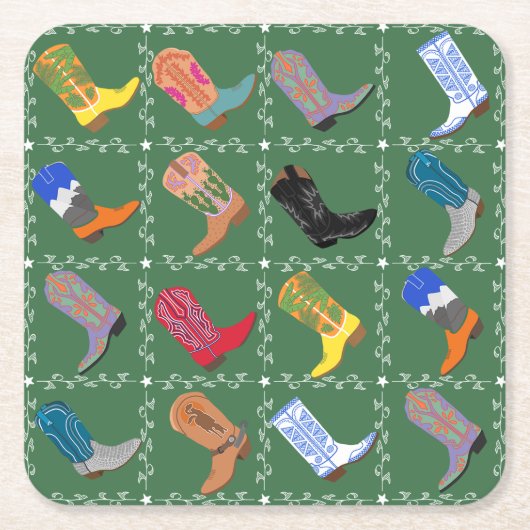 Western Party Cowboy Boots Colorful Paper Coaster Rechteckiger Pappuntersetzer (Vorderseite)