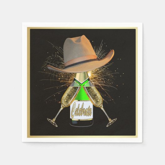 Western Party Cowboy Hat Champagne Frieworks Serviette (Vorderseite)