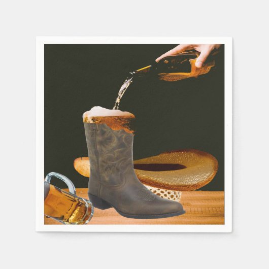 Western Party Cowboy Stiefel Hut und Bier Napkins Serviette (Vorderseite)