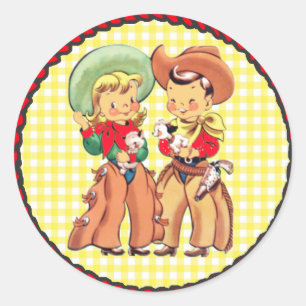 Western-Party-Cowboy-und Cowgirl-Kinderaufkleber Runder Aufkleber