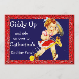 Western Party Cowgirl auf Stick Pferd Einladung