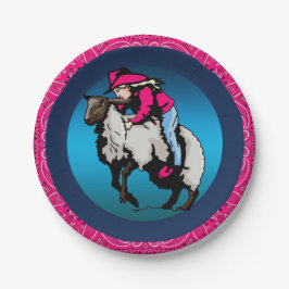 Western Party Cowgirl Mutton Bustin' Pink Bandana Pappteller