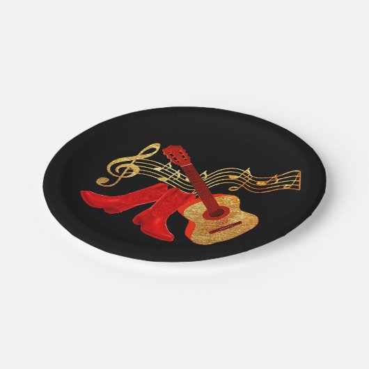 Western Party Gitarre und Red Cowboy Boots Teller (Schrägansicht)
