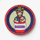 Western Party Kleiner Rodeo Clown in Barrel Pappteller (Vorderseite)