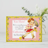 Western Party Kleines Cowgirl auf Stick Pferd Einladung (Stehend Vorderseite)