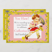 Western Party Kleines Cowgirl auf Stick Pferd Einladung (Vorne/Hinten)