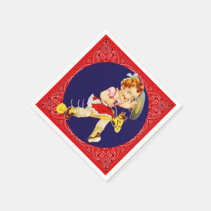 Western Party Kleines Cowgirl auf Stick Pferd Serviette