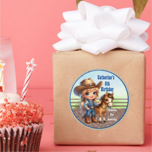 Western Party Kleines Cowgirl mit Pferdemassage Runder Aufkleber