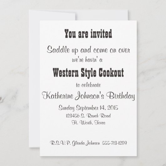 Western Party Kochabend Einladung (Rückseite)