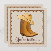 Western-Party mit Cowgirl-Boots und Hut Einladung (Vorne/Hinten)