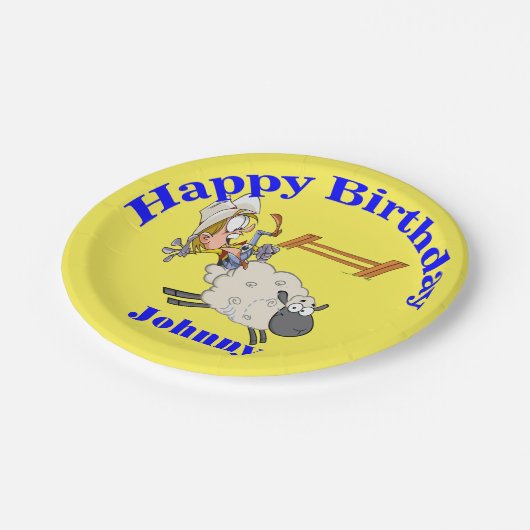 Western Party Mutton Bustin Cowboy Cowgirl Kid Pappteller (Schrägansicht)