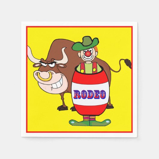 Western Party Rodeo Clown in Barrel und Bull Serviette (Vorderseite)