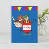 Western Party Rodeo Clown mit Bull personalize Einladung (Stehend Vorderseite)