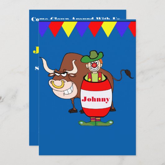 Western Party Rodeo Clown mit Bull personalize Einladung (Vorne/Hinten)