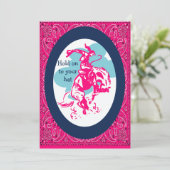 Western Party Rodeo Cowgirl Bucking Horse Einladung (Stehend Vorderseite)