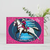 Western Party Rodeo Cowgirl Horse Barrel Racing Einladung (Stehend Vorderseite)