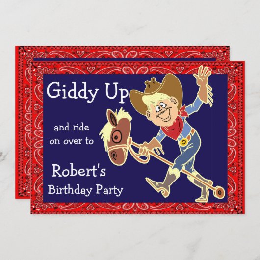 Western Party Rodeo Stick Pferd Cowboy Einladung (Vorne/Hinten)