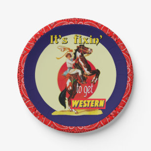 Western-Party-Vintages Cowgirl Fixin, zum von Pappteller