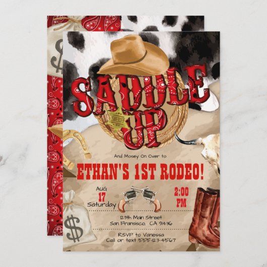 Western Party, Western Einladung für Cowboy Party (Vorne/Hinten)