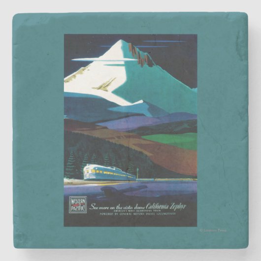 Western-pazifischer Kalifornienzephyr-Vintages Steinuntersetzer (Vorderseite)